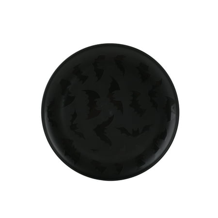 Mainstays 10.5 inch Round Plastic Etched Halloween Bat Plate, Black