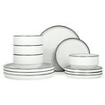 thumbnail image 1 of Mainstays 12-Piece Stoneware Dinnerware Set Black Rim, 1 of 5