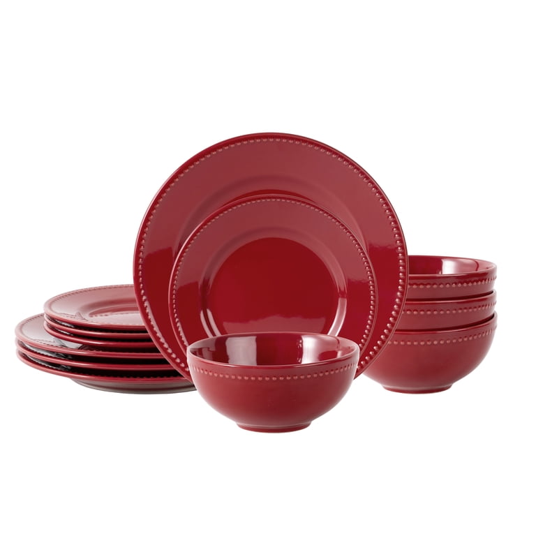 Mainstays Brynn 12-Piece Stoneware Dinnerware Set Red - Walmart.com