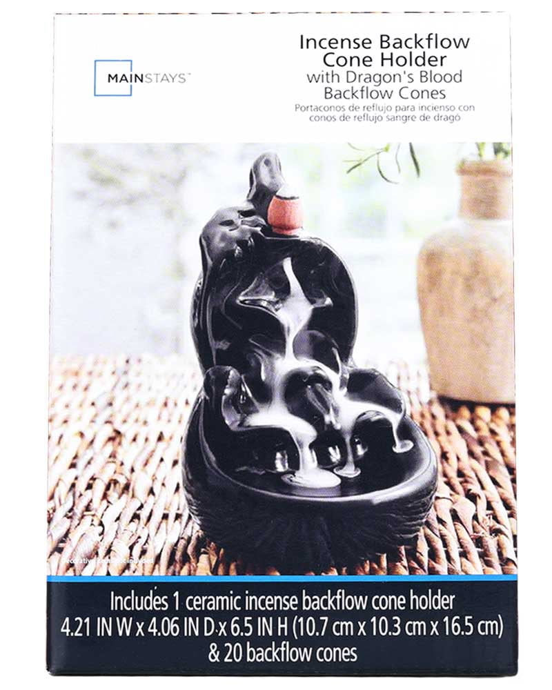 Mainstays Ceramic Backflow Incense Burner, Black, Lilies