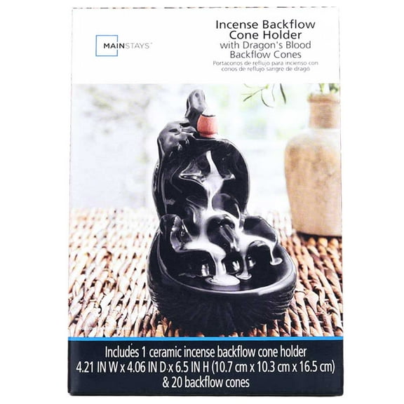 Mainstays Ceramic Backflow Incense Burner, Black, Lilies