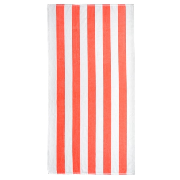 Mainstays Cabana Coral Bell Beach Towel, Soft Cotton, 58 in x 28 in, Coral