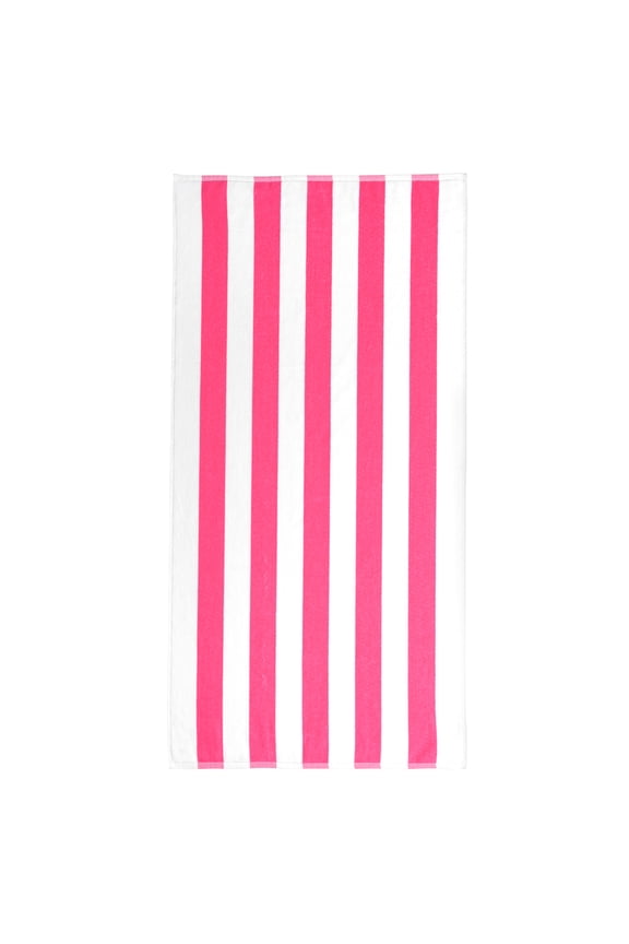 Cabana Stripe Cotton Blend Beach Towel, 58" x 28", Pink Flame