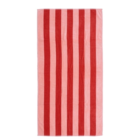 Mainstays Cabana Stripe Cotton Blend Beach Towel, 58 in x 28 in, Pink & Red