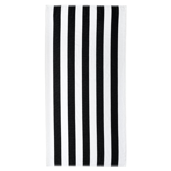 Mainstays Cabana Stripe Cotton Blend Beach Towel, 58" x 28", Black