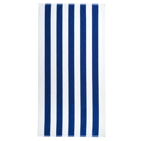 Mainstays Cabana Stripe Cotton Blend Beach Towel, 58" x 28", Blue