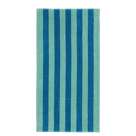 Mainstays Cabana Stripe Cotton Blend Beach Towel, 58" x 28", Teal & Green