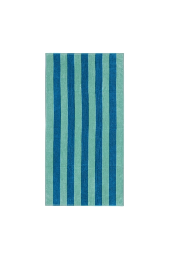 Cabana Stripe Cotton Blend Beach Towel, 58" x 28", Teal & Green