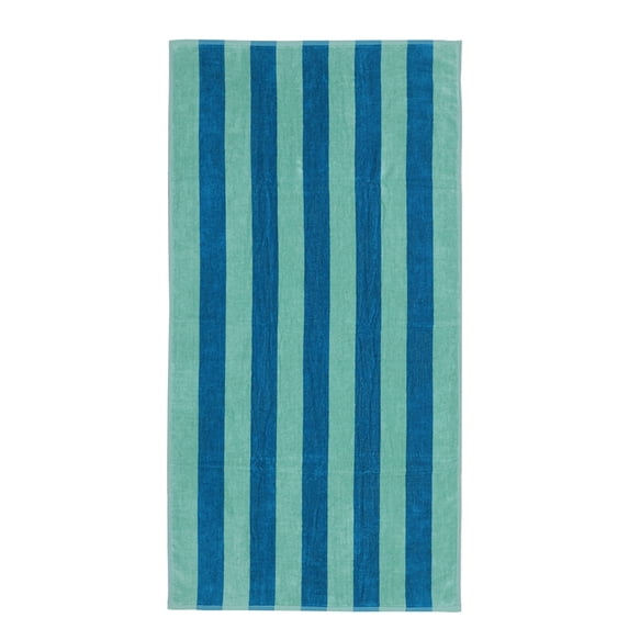 Mainstays Cabana Stripe Cotton Blend Beach Towel, 58" x 28", Teal & Green