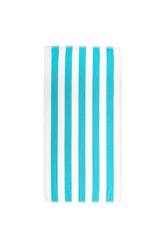 Cabana Stripe Cotton Blend Beach Towel, 58" x 28", Teal Splash