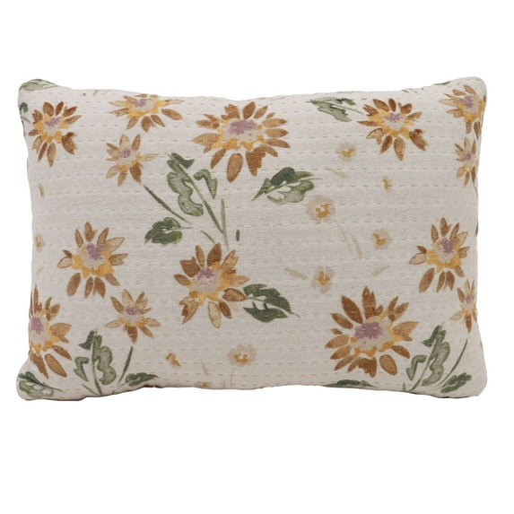 Mainstays 14 in x 20 in Chambray Floral Sunflower Lumbar Decorative Throw Pillow