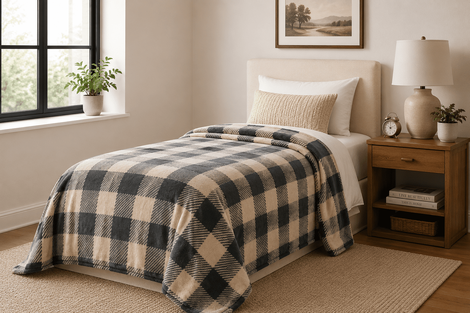 Mainstays Super Soft Plush Checkered Bed Blanket, Twin, 66 in x 90 in