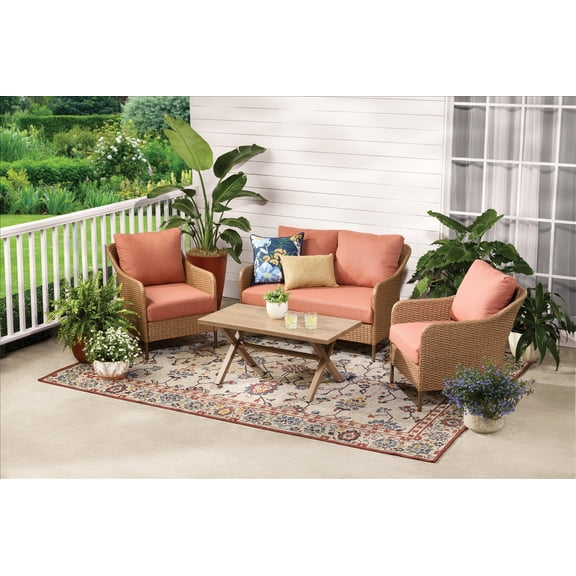 Mainstays Chelsea Outdoor Patio Steel 4-Pieces Deeping Seating Set with Terra Cotta Cushions