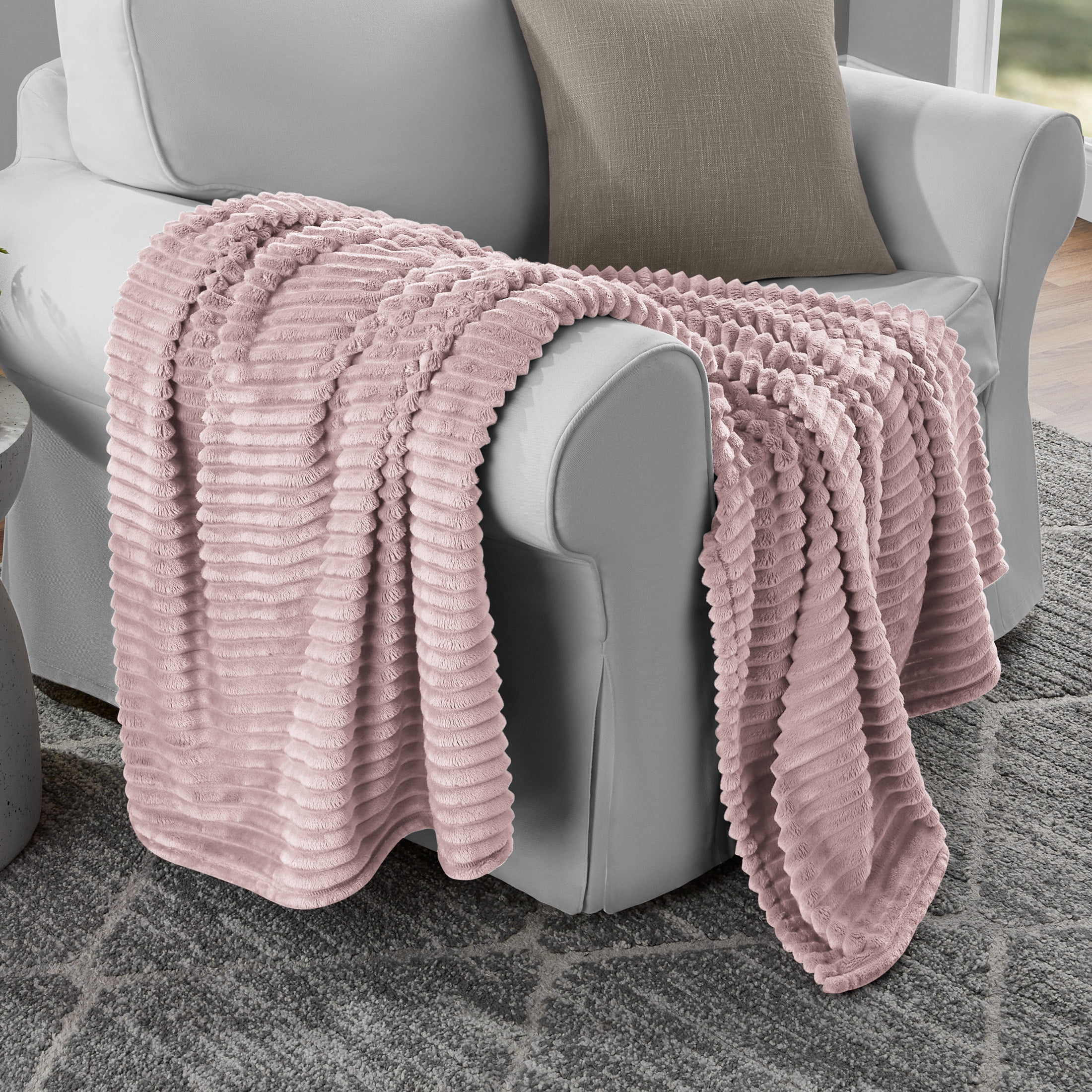 Mainstays Textured Plush Oversized Couch Throw Blanket, Pink Smoke, 50 x 72 in