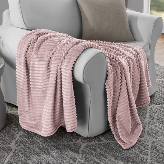 Mainstays Textured Plush Oversized Couch Throw Blanket, Pink Smoke, 50 x 72 in