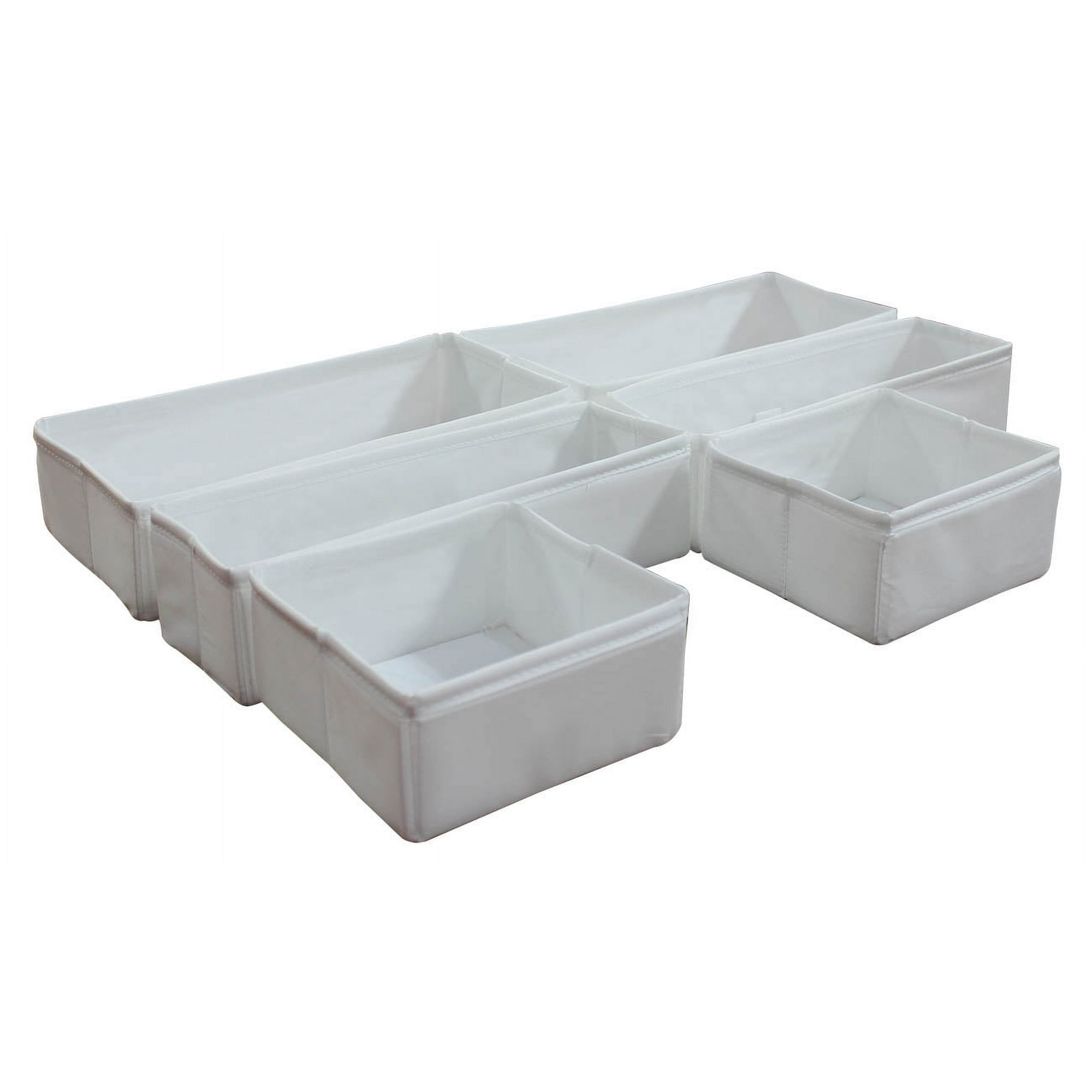 Mainstays 6 pack White Fabric Drawer Organizer Divided Compartment Set - 3 Sizes