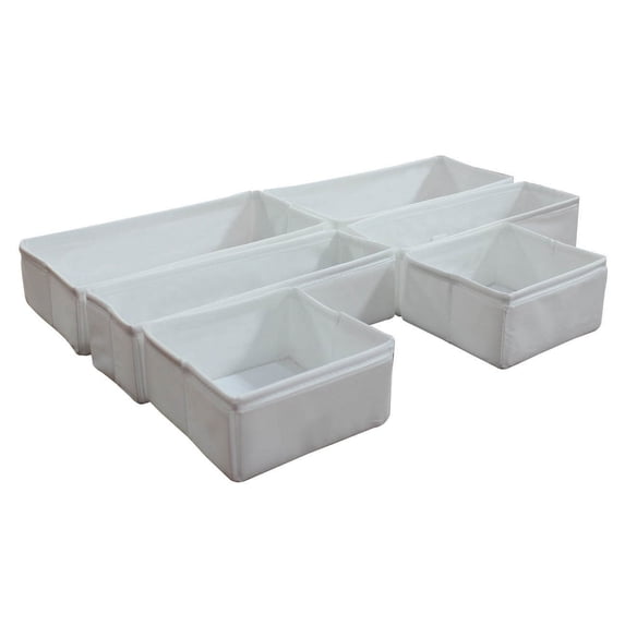 Mainstays 6 pack White Fabric Drawer Organizer Divided Compartment Set - 3 Sizes