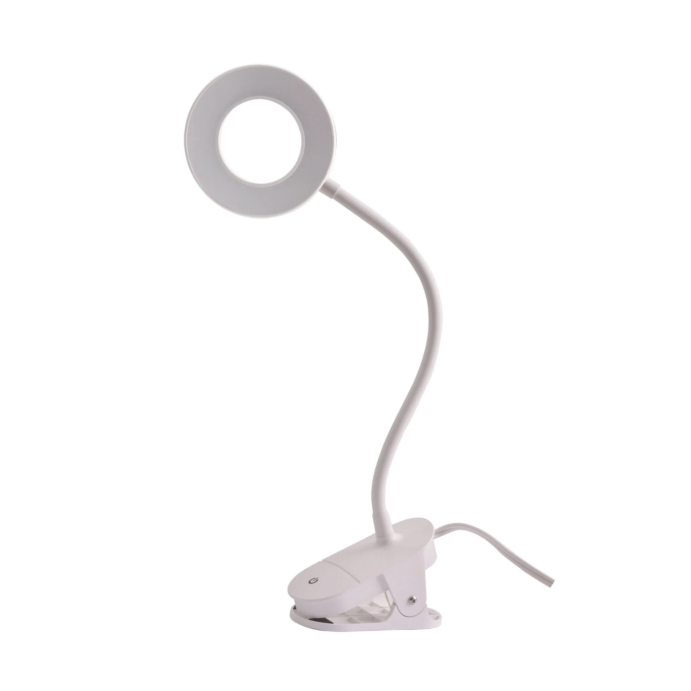 Mainstays LED Ring Light Gooseneck Clip Lamp, White Matte Finish