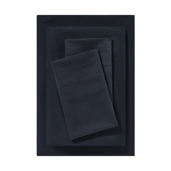 Mainstays Dreamy Soft 4‑Piece 220 Thread Count Brushed and Washed Sateen Cotton Bed Sheet Set, Deep Pocket, King, Rich Black