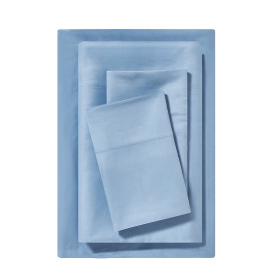 Mainstays Dreamy Soft 100% Cotton 4-Piece Bed Sheet Set, 220 Thread Count Brushed and Washed Sateen, Deep Pocket, Full, Placid Blue