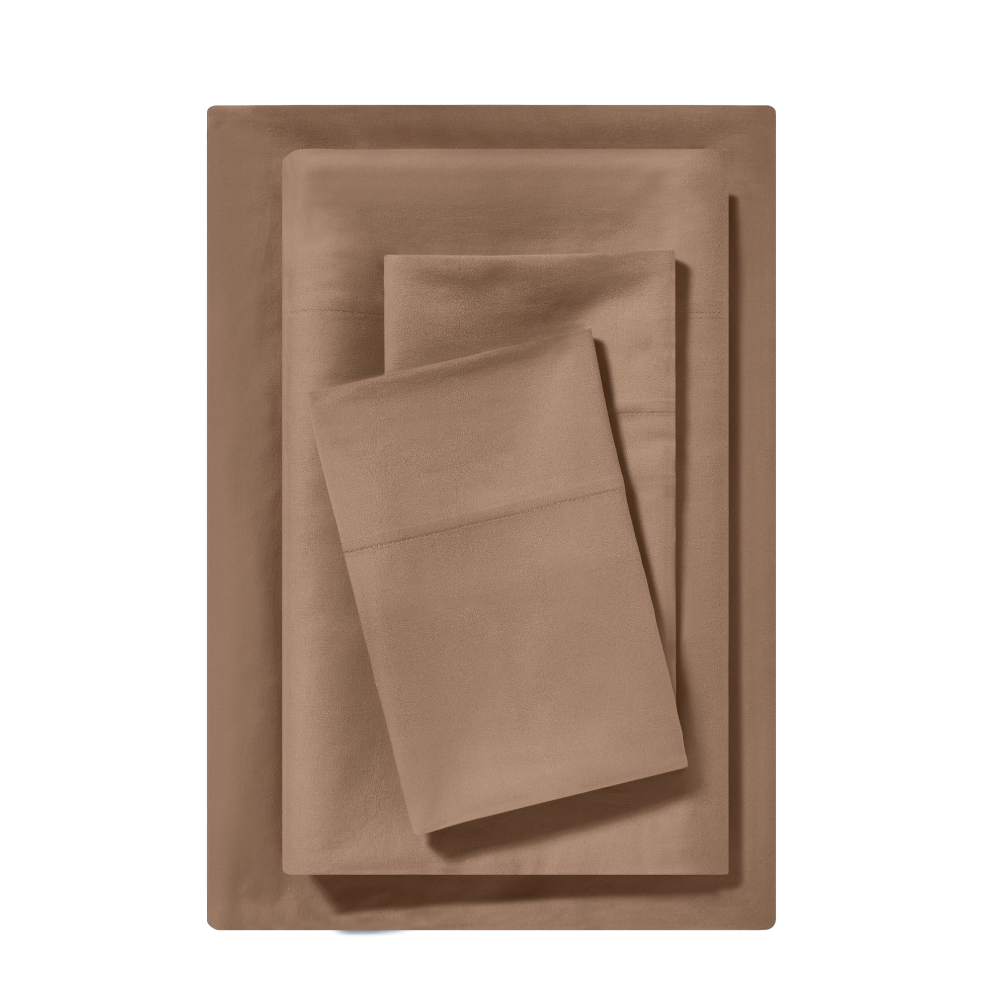 Mainstays 100% Cotton Dreamy Soft 4-Piece Bed Sheet Set, 220 Thread Count Brushed and Washed Sateen, Deep Pocket, King, Teddy Bear Brown
