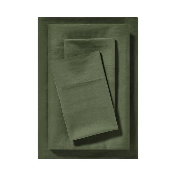 Mainstays Dreamy Soft 4‑Piece 220 Thread Count Brushed and Washed Sateen Cotton Bed Sheet Set, Deep Pocket, King, Bay Leaf