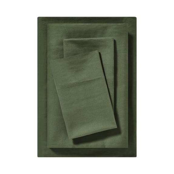 Mainstays Dreamy Soft 4-Piece Bed Sheet Set, 100% Cotton, 220 Thread Count Brushed and Washed Sateen, Deep Pocket, Queen, Bay Leaf