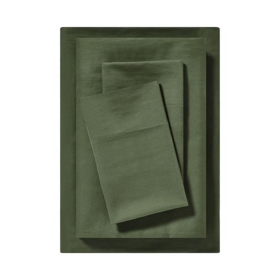 Mainstays Dreamy Soft 4‑Piece 220 Thread Count Brushed and Washed Sateen Cotton Bed Sheet Set, Deep Pocket, Queen, Bay Leaf