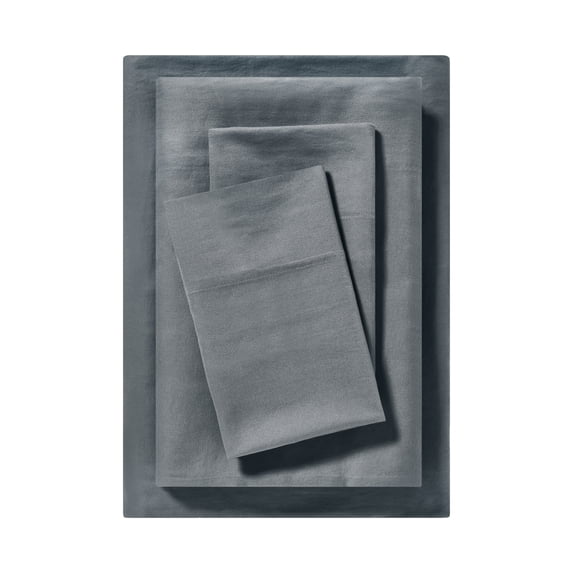 Mainstays Dreamy Soft 3‑Piece 220 Thread Count Brushed and Washed Sateen Cotton Bed Sheet Set, Deep Pocket, Twin, Soothing Grey