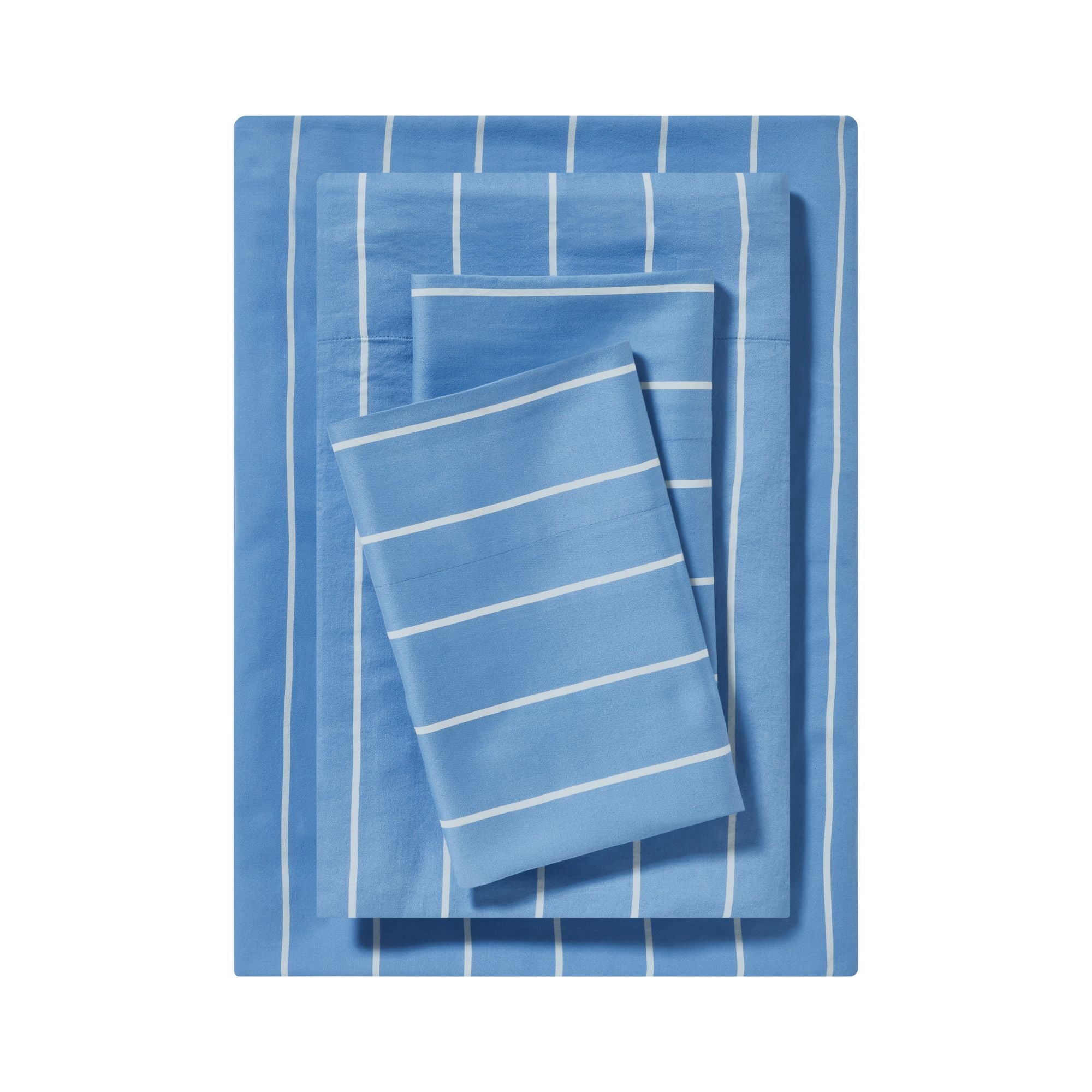 Mainstays 100% Cotton 4-Piece 220 Thread Count Blue and White Stripe 100% Peached Cotton Dreamy Soft Bed Sheet Set, Queen