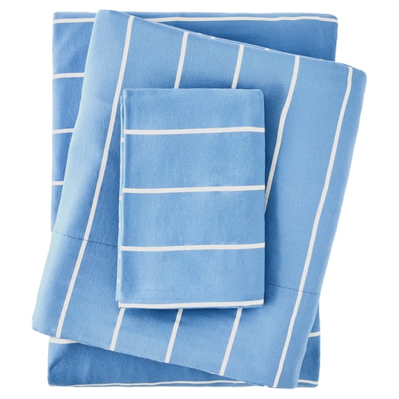 Mainstays 3-Piece 220 Thread Count Blue and White Stripe 100% Peached Cotton Dreamy Soft Bed Sheet Set, Twin/Twin XL