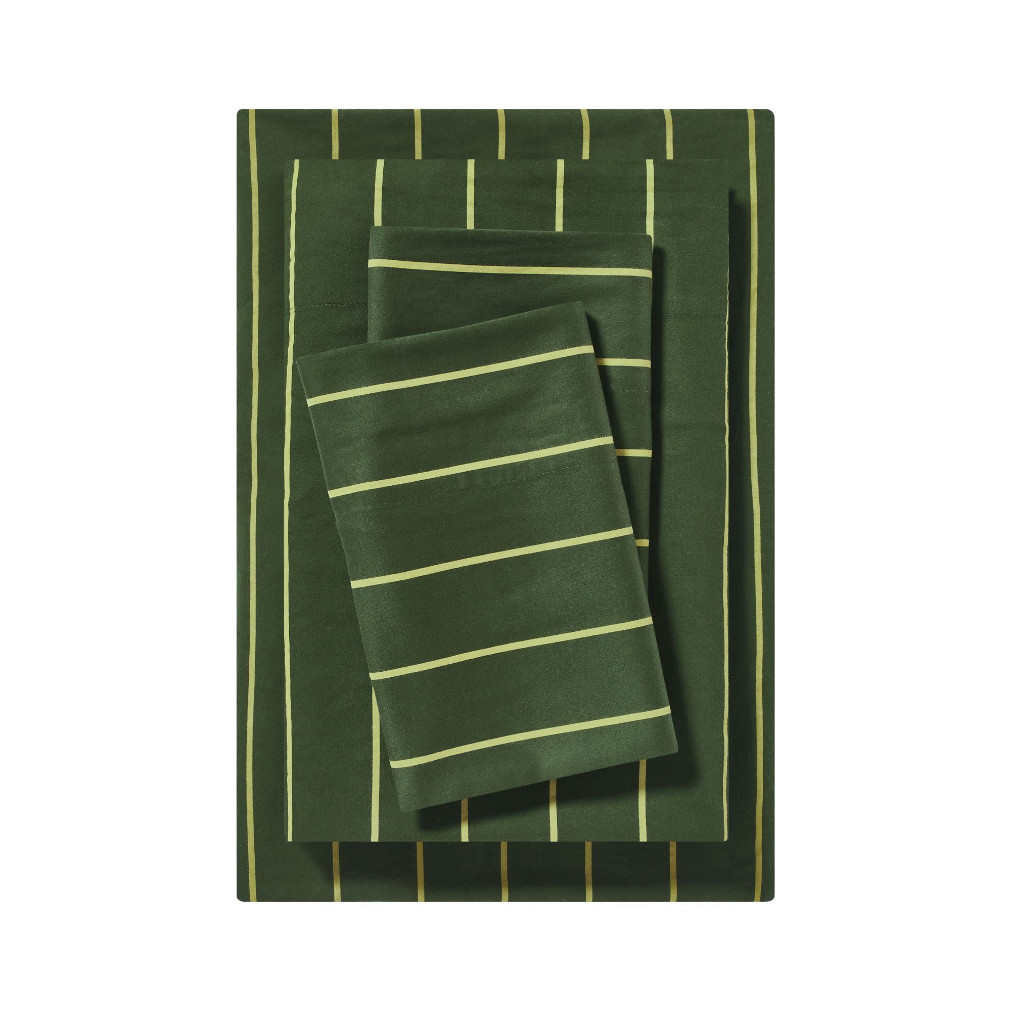 Mainstays 100% Cotton 4-Piece 220 Thread Count Dark and Light Green Stripe 100% Peached Cotton Dreamy Soft Bed Sheet Set, Full