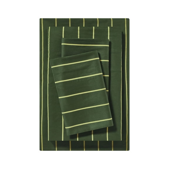 Mainstays 4-Piece 220 Thread Count Dark and Light Green Stripe 100% Peached Cotton Dreamy Soft Bed Sheet Set, Full