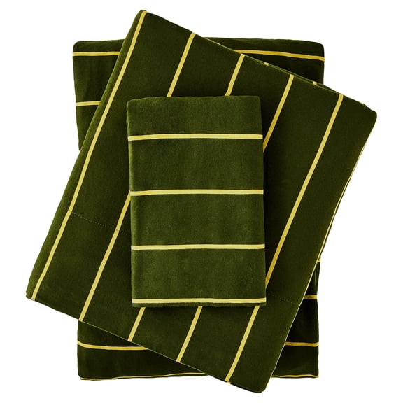 Mainstays 100% Cotton 3-Piece 220 Thread Count Dark and Light Green Stripe 100% Peached Cotton Dreamy Soft Bed Sheet Set, Twin/Twin XL