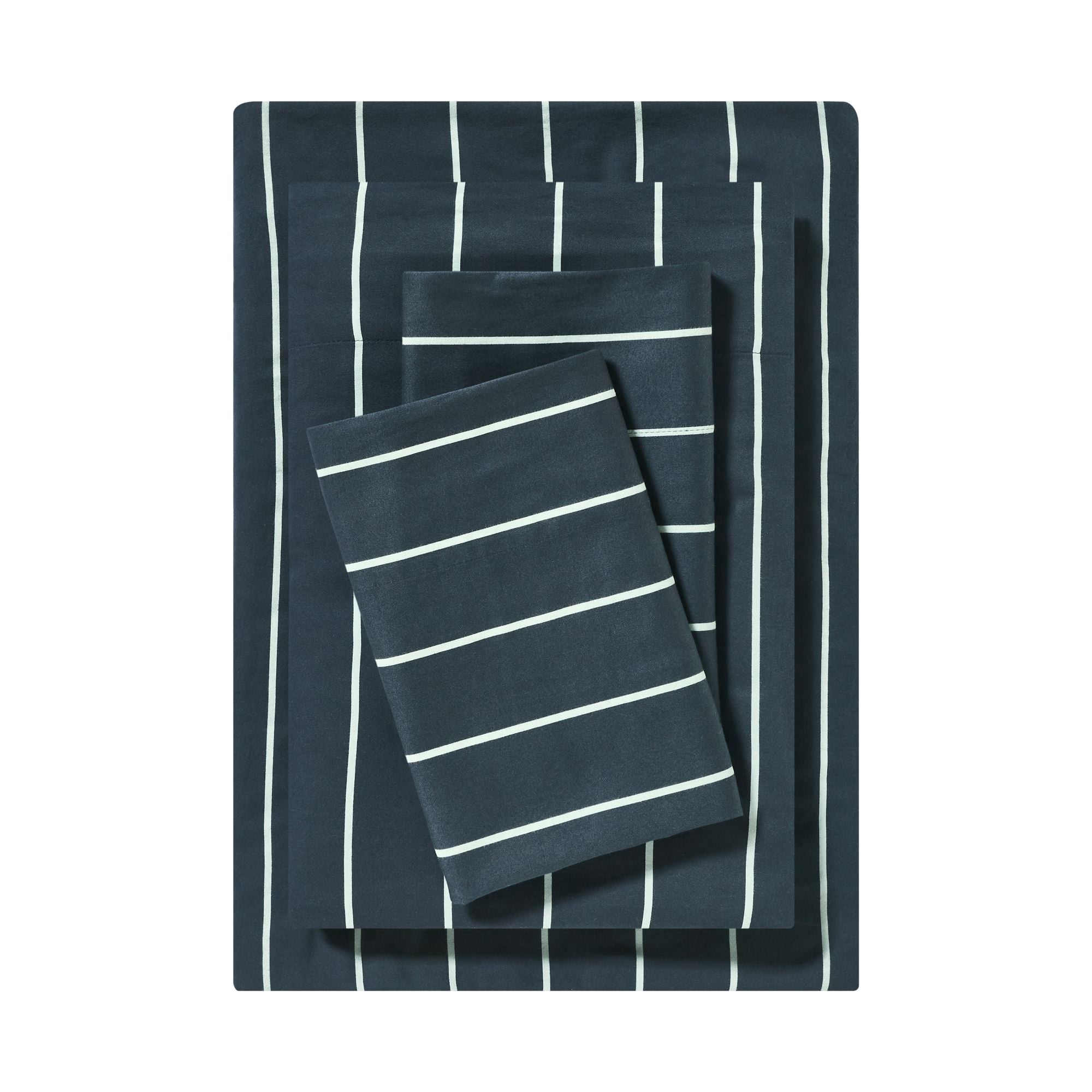 Mainstays 100% Cotton 4-Piece 220 Thread Count Grey Stripe 100% Peached Cotton Dreamy Soft Bed Sheet Set, Full