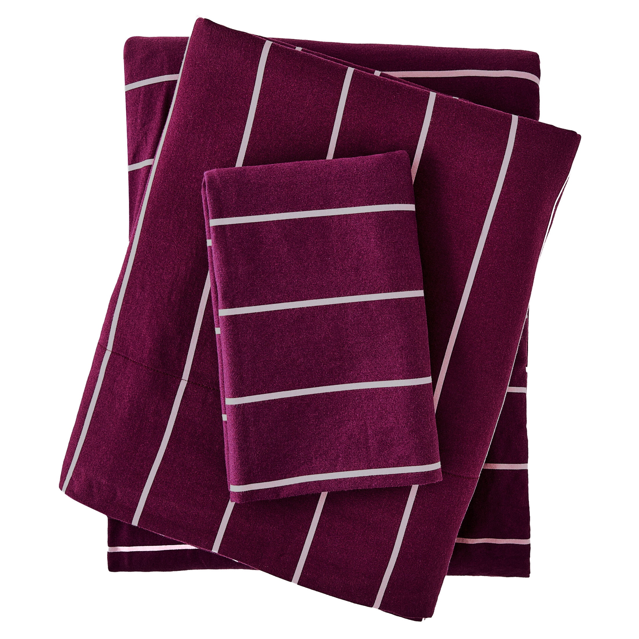 Mainstays 100% Cotton 3-Piece 220 Thread Count Maroon and Pink Stripe 100% Peached Cotton Dreamy Soft Bed Sheet Set, Twin/Twin XL