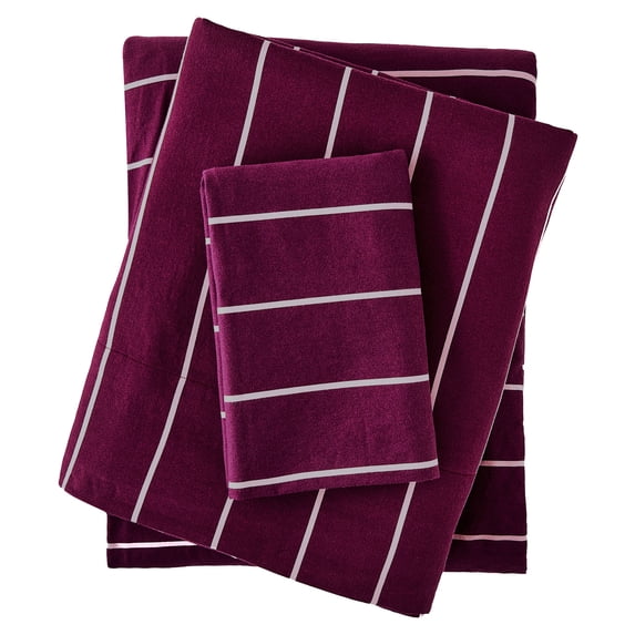 Mainstays 3-Piece 220 Thread Count Maroon and Pink Stripe 100% Peached Cotton Dreamy Soft Bed Sheet Set, Twin/Twin XL