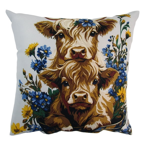 Mainstays 16" x 16" Reversible Decorative Outdoor Throw Pillow, Highland Cow
