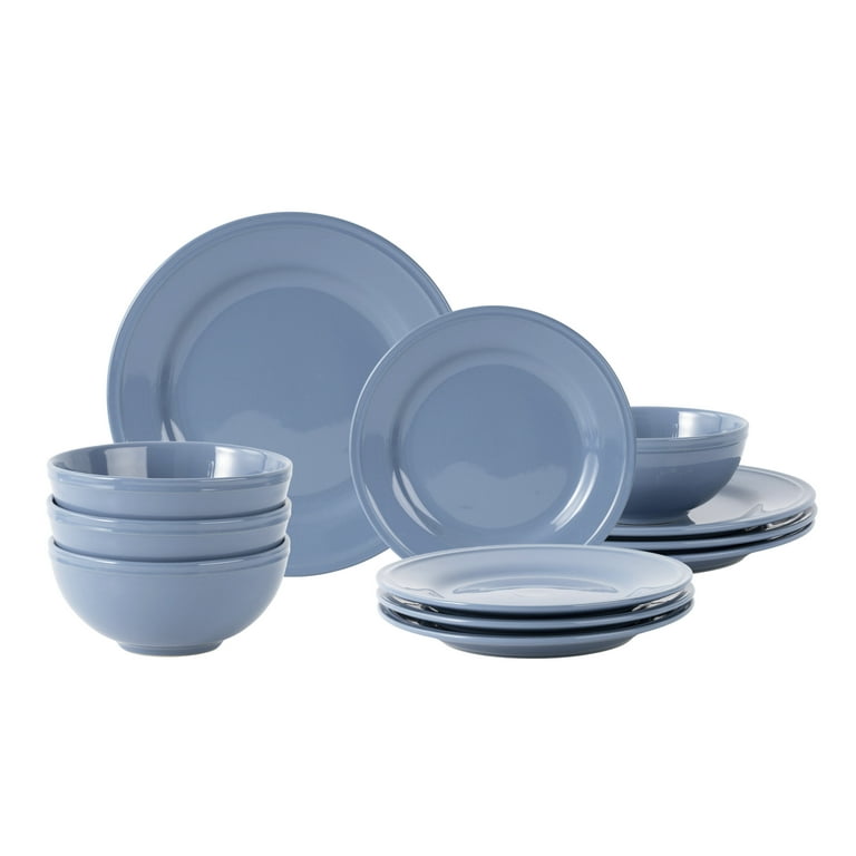 Mainstays Darby 12-Piece Stoneware Dinnerware Set Blue - Walmart.com