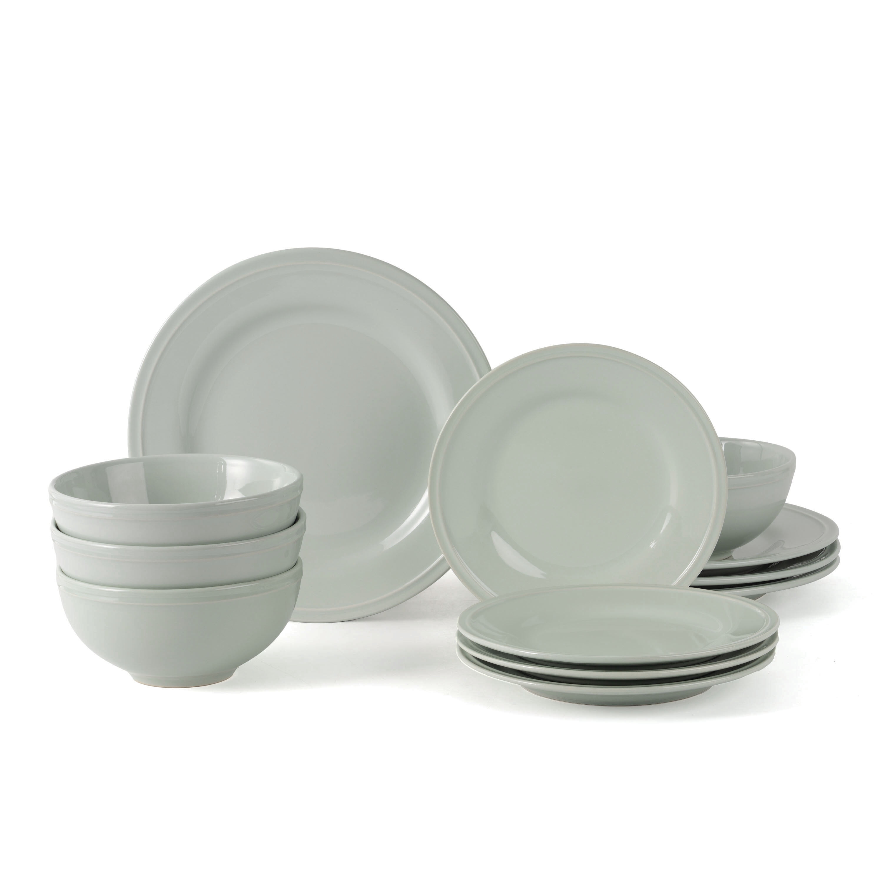 Mainstays Darby 12-Piece Stoneware Dinnerware Set Green - Walmart.com