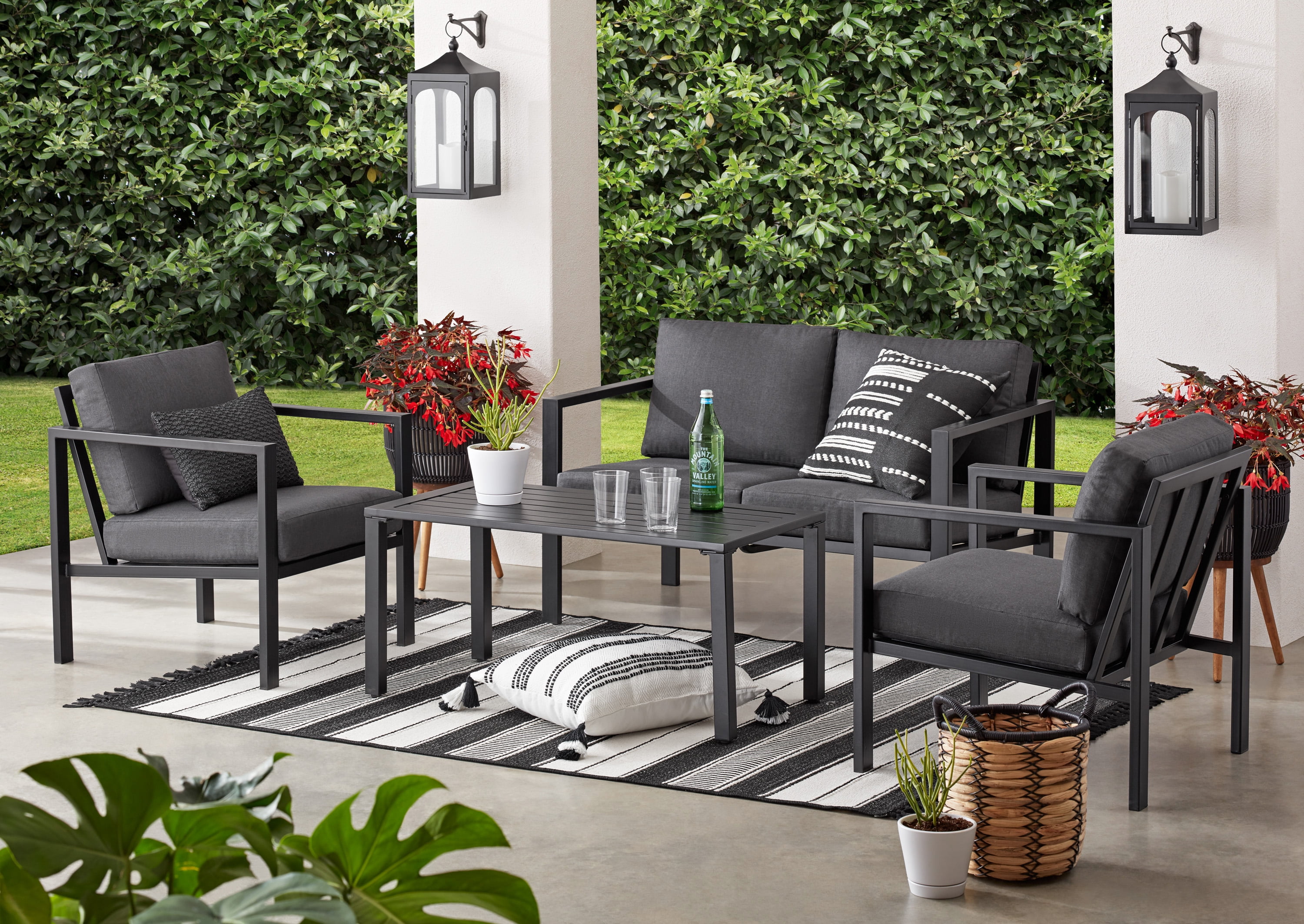 Mainstays Dashwood 4-Piece Outdoor Patio Conversation Set, Seats 4, Gray