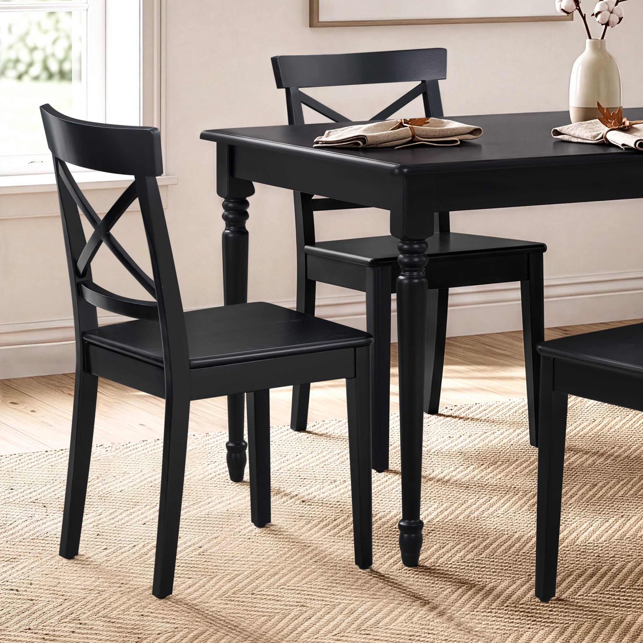 Mainstays Farmhouse Dining Chair Set of 2, Black Finish for Indoor