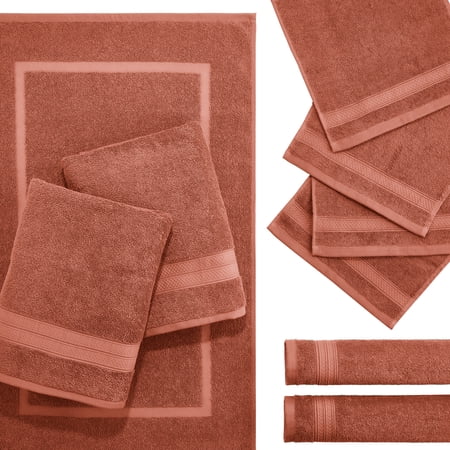 Mainstays 9-Piece 100% Cotton Towel and Bath Mat Dorm Bundle Set, Auburn