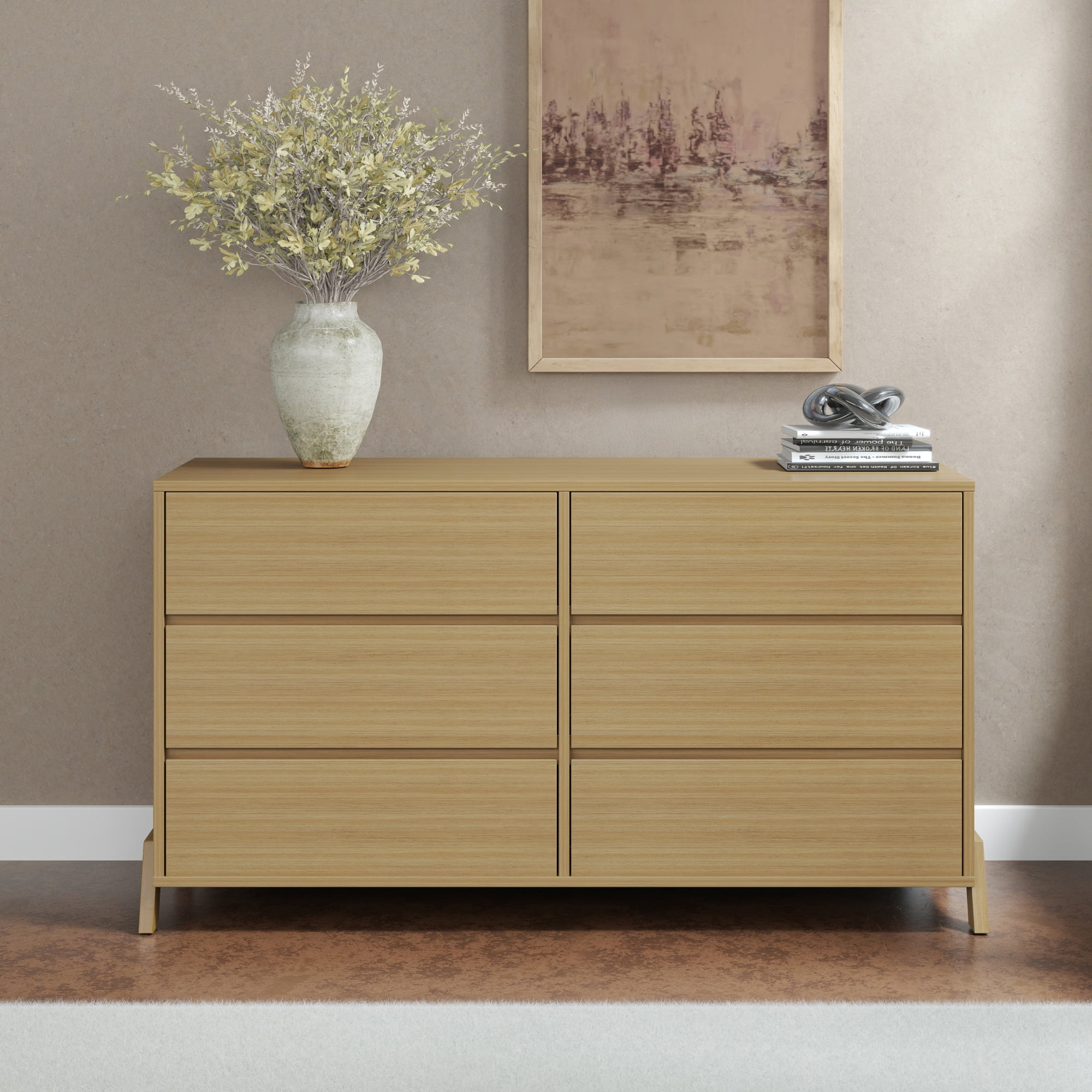 Mainstays Modern 6 Drawer Dresser, Natural Teak - Walmart.com