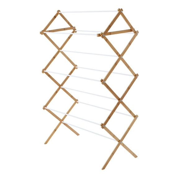 Mainstays Space-Saving Collapsible Bamboo Laundry Clothes Drying Rack