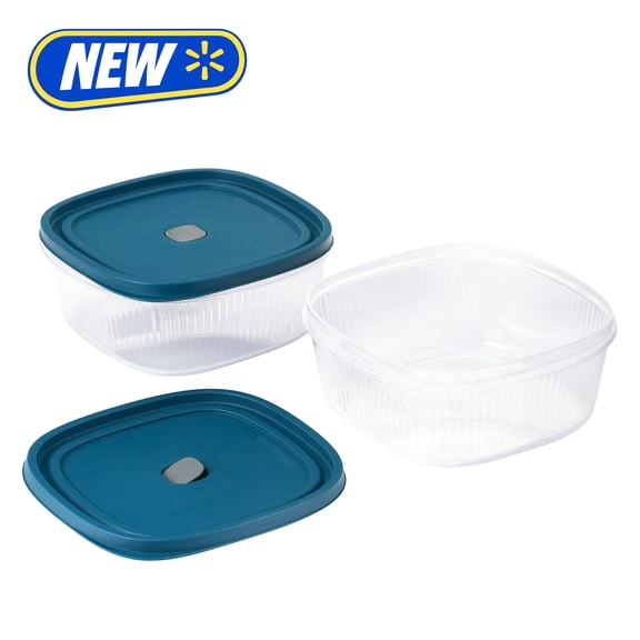 Mainstays Reusable Food Storage Container, Large Square, Plastic 2-Pack, 2 Containers with Lids, 14 Cups, Ideal for Snacks and Meal Prep