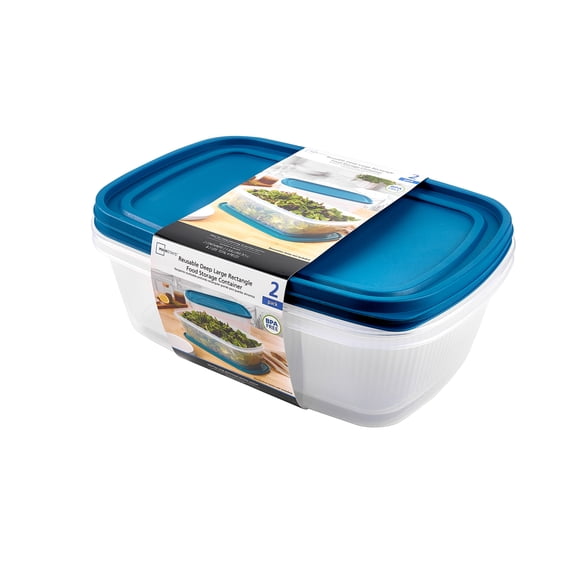 Mainstays Reusable Food Storage Containers,  Large Rectangle, Plastic, 2 Pack – 2 Containers with Lids, 2.5 Gallons,Ideal for Meal Planning