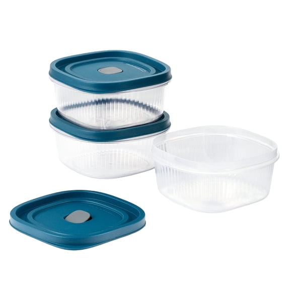 Mainstays Reusable Square Food Storage Container Set, Plastic, 5-Cup, 3-Pack, 3 Containers with Lids