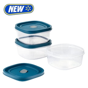 Mainstays Reusable Square Food Storage Container Set, Plastic, 5-Cup, 3-Pack, 3 Containers with Lids
