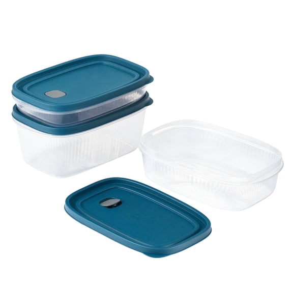 Mainstays Reusable Food Storage Container, Medium Rectangle, Plastic, 6 Pieces – 3 Containers with Lids, Multi Capacity, Ideal for Meal Planning
